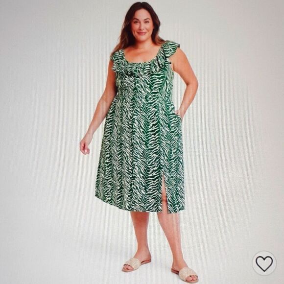 New Ava & Viv Ruffle Sleeveless A Line Dress With Side Pockets Green Size 3X NWT - Picture 1 of 4